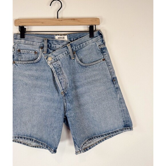 AGOLDE Women Shorts Blue Criss Denim Bermuda High Rise Button Fly Casual Size 25 - Picture 7 of 10